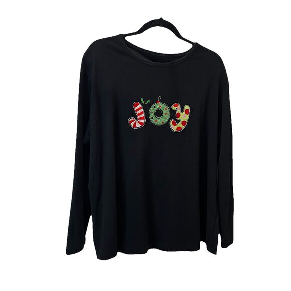 Mountain Lake Black Red Joy Embroidered Spellout Christmas Shirt Womens Size 2X - Picture 1 of 5